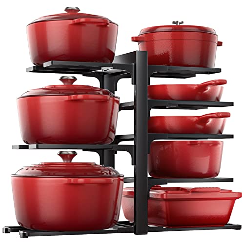 ORDORA Pots and Pans Organizer: Rack for Cabinet, 8-Tier Heavy Duty 120LBS Pots Pans Organizer Rack under Cabinet Adjustable for Dutch Ovens, Cast-iron Pans, Heavy Skillets Griddles, Shallow Pots