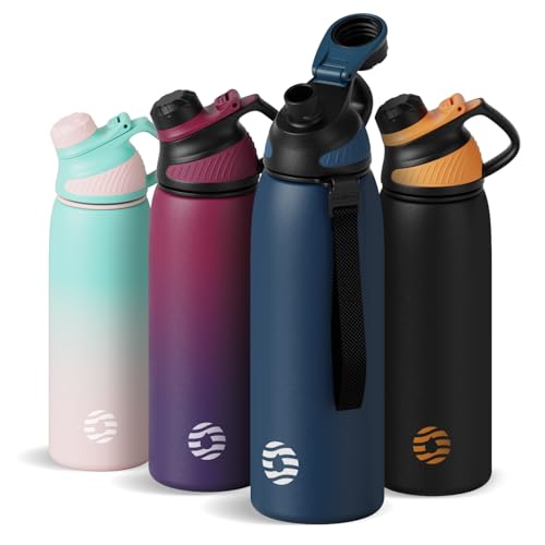 Fjbottle Stainless Steel Insulated Sports Water Bottle 32oz, BPA-Free, Double-Wall Vacuum, Magnetic Cap, No Straw, Cup Brush Included - Ideal Thermos for School, Fitness, and Outdoor Activities.