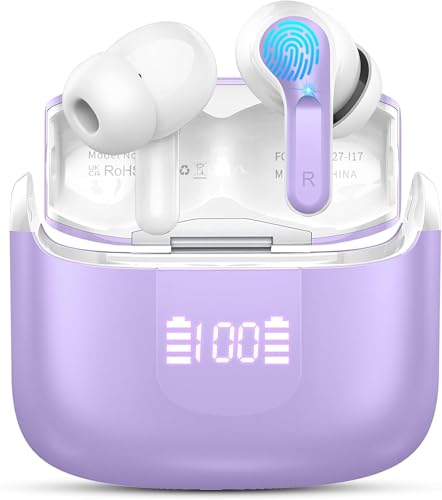 Wireless Earbuds, Bluetooth Headphones 5.3 NEW 40H Ear Buds Bass Stereo Earphones Noise Cancelling Earbud with 4 ENC Mic in-Ear Bluetooth Earbud USB-C LED Display IP7 Waterproof Sport for Android iOS