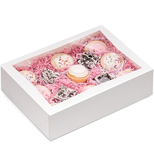 Fit Meal Prep 18 Pack 14 x 10 x 4 Inches White Bakery Boxes with Window, Auto-Popup Cardboard Gift Packaging and Baking Containers, Cupcake, Cookie and Loaf Bread Boxes