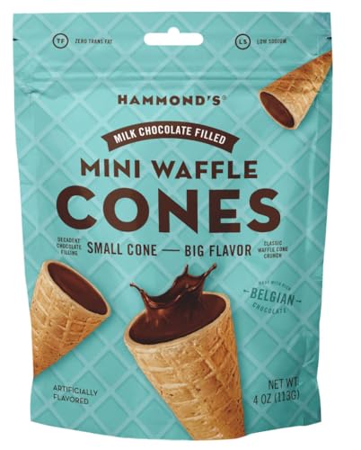 Hammond's Candies Gourmet Milk Chocolate Filled Mini Waffle Cones | Rich Milk Chocolate, Ice Cream Waffle Cone Crunch | Handcrafted in the USA (12 Bags)