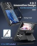 Viaotaily Galaxy Z Fold 3 Case with Pen Holder, Fold 3 Case with Hinge Protection & Screen Protector, Credit Card Storage Kickstand Cover Case for Samsung Z Fold 3 5G 2021(with S Pen Holder Black)