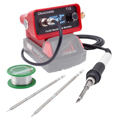 Deackimei Cordless Soldering Iron Station for Milwaukee 18V Battery, 3 Iron Tips, Quick Heating Lead-Free Solder, Precise Heat Control for Any Projects, Auto Sleep, Low Voltage Protection (Tool Only)