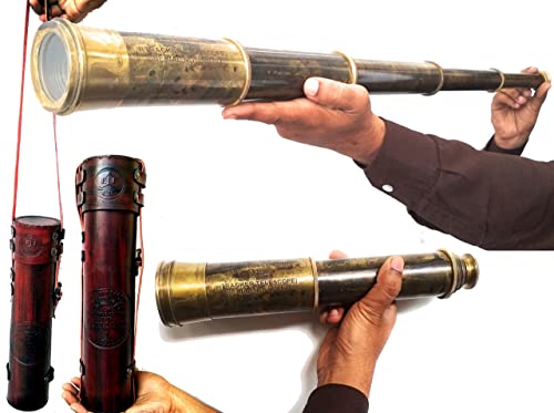 Rare Brass Telescope Spyglass - East India Company 1818 Tracker Vintage Pirate Spyglass Scope Antique 32" Large Handstitched Leather Gift Box (BT-EIC-32)