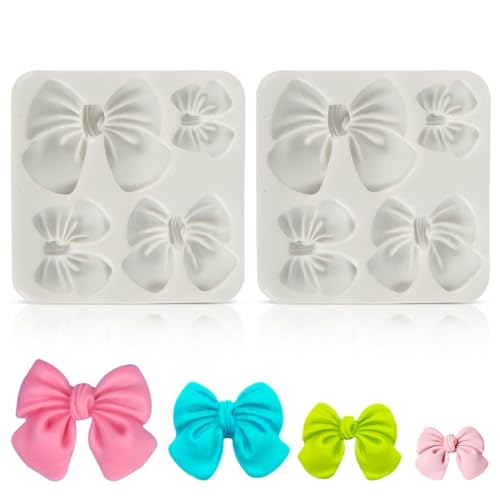 Fondant Bow Molds, 2 Pcs Mini Bow Silicone Fondant Molds Bow Molds for Chocolate Cartoon Bow Silicone Mold for Cupcake Cake Candy Chocolate Pudding Decoration