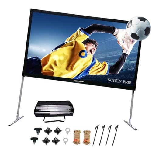 Projector Screen with Stand 144inch, SCREENPRO Portable Fast-Folding Movie Screen with (Max 20.7") Adjustable Leg and Carry Bag, 16:9 HD 4K Indoor/Outdoor Projector Screen for Home Theater