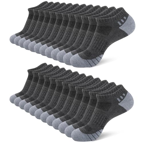 Heatuff 12 Pairs Mens Ankle Socks Athletic Cushioned Running Low Cut Sports Socks for Men