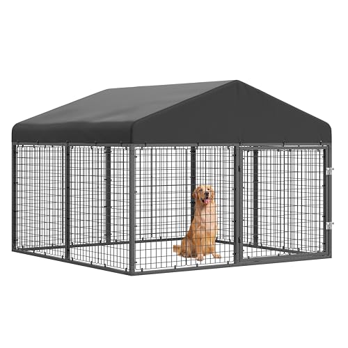 Petony Large Outdoor Dog Enclosure,Heavy Duty Dog Cage with Roof,Galvanized Steel Dog Kennel Fence with Double Safety Locks(6.56'x 6.56')