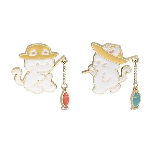 lianiser Cute Cat Enamel Pins for Backpacks Enamel Brooch Pins Bulk kawaii Cats Novelty Cartoon Animal Enamel Brooch Pins Lovely Mini Lapel Enamel Pins for Backpacks Set Badges Clothing Bags Jackets for Women-fishing pin hat set