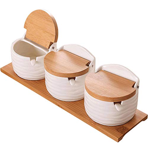 Ceramics Storage Jar Porcelain Condiment Jar Spice Container with with Flip Lid and Spoon - Best Creative Seasoning Box for Your Home, Kitchen, Counter (3)