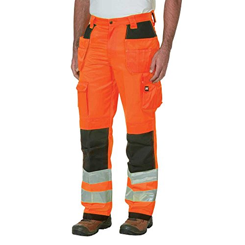 Caterpillar Men's Trademark Work Pants Made from Tough Canvas Fabric with Cargo Space, Class 2, Hi-Vis Orange/Black, 38W x 30L