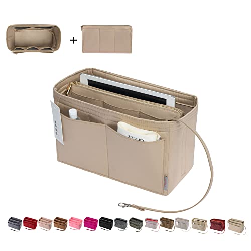 ZTUJO Purse Organizer Insert, Felt Bag Organizer with Metal Zipper, Handbag & Tote Shaper, For Speedy Neverfull Tote, 7 Sizes(X-Large, Silky Beige)