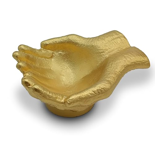 AYZCORP Golden Caring Cupped Hands Shaped Decorative Hand Bowl -Cute Catch All Trinket Tray - Candy Dish Offering Stand - Home Decor Hand Jewellery Holder - Mother’s Day Birthday Christmas Gift