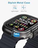 amBand Metal Case Screen Protector Cover for Apple Watch Ultra 2/Ultra 49mm, W3 Rugged Bumper Thin Frame + 9H Tempered Glass Film + Ceramic-Like Back Cover, [Stylish] [Waterproof], Matte Black