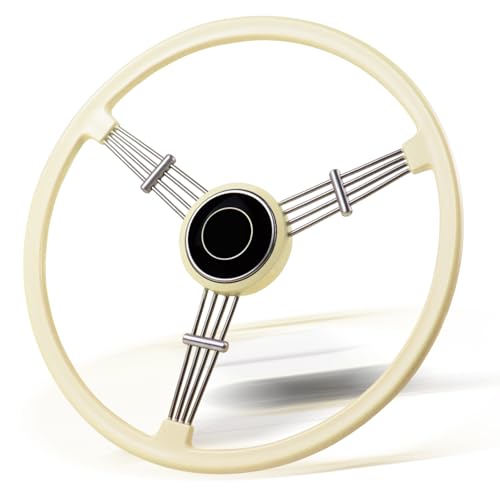 VOONKE 15-1/2 inch steering wheel Racing Steering Wheel Piano lacquer process, vintage classic style for Porsche 356 Speedster (White)