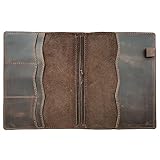 Travelers Notebook Cover with Inner Pockets, Card Slots and Pen Holder, A5 Size, Dark Brown