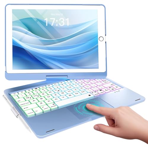 Baisla iPad 9th Generation Case with Keyboard 10.2" (2021), 360° Rotatable with Trackpad & Rainbow Backlit, iPad Keyboard case for 9th/8th/7th, iPad Air 3, iPad Pro 10.5 (Sky Blue)