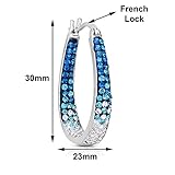 Savlano 14K White Gold Plated Inside Out Crystal Hoop Earrings For Women (Light Blue-White)