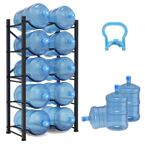 5 Gallon Water Jug Holder, 5 Tiers Double Row Water Bottle Rack, Detachable Heavy Duty 5 gallon water bottle holder, Water Jug Rack for Office, Kitchen, Garages, Restaurant, and Gym