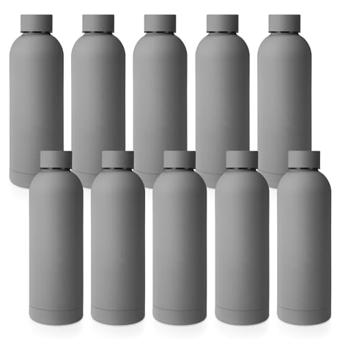 Bokon 10 Pcs Stainless Steel Water Bottle Bulk Back to School Double Layer Vacuum 17 oz Small Mouth Sport Insulated Metal Teacher Gift Reusable Flask Leakproof Lid for Cyclist Runner(Dark Gray)