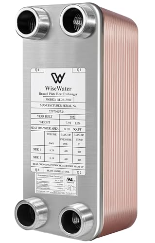 AB Plate Heat Exchanger, 4"x12" 30 Plates Water To Water Heat Exchanger, Copper/SS316L Stainless Steel Brazed Plate Heat Exchanger For Floor Heating, Water Heating, Snow Melting