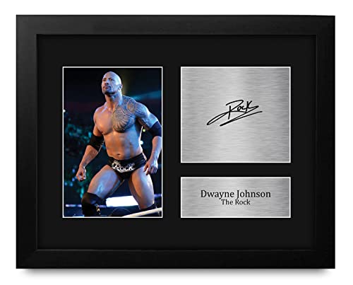 HWC Trading USL Framed Dwayne Johnson The Rock Gifts Printed Signed Autograph Picture for WWE & WWF Memorabilia Fans - US Letter Size