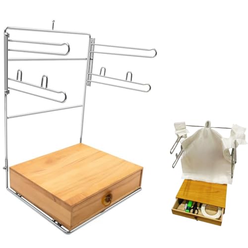 WIKELIDO Detachable Plastic Grocery Bag Holder Wooden Drawers Base，Shopping Bags Grocery Bag Chrome Plated Metal Convenient Bag Holder -Be Suitable for Homes, Kitchens,Farmers Market and Store