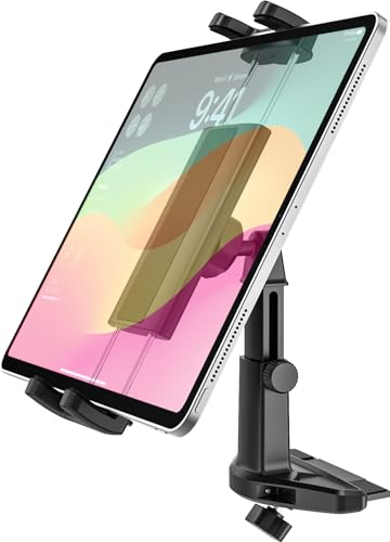 Dosvsi Car Tablet Holder CD Slot, Adjustable Arm CD Player Tablet Mount, 360° Rotation Vehicle CD Insert Clamp for iPad Pro 13 12.9 Mini Air, Galaxy Tab/Z Fold/Z Flip, iPhone, More 4-13" Devices
