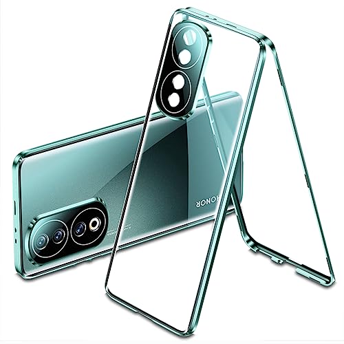 QUIETIP Case Compatible with Honor 90 5G,Magnetic Body Metal Frame Double Sided Clear Tempered Glass Shockproof with Camera Protection Cover Thin,Green