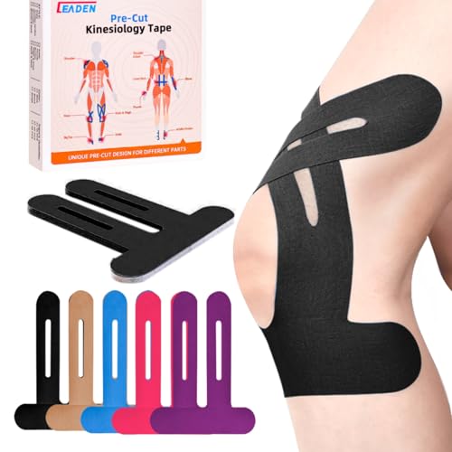 IEADEN Precut Kinesiology Tape for Knees, 10 Pcs - Knee Support & Stability, Knee Pain Relief Athletic Tape - Waterproof & Elastic, Breathable Hypoallergenic Latex-Free Tape, Black