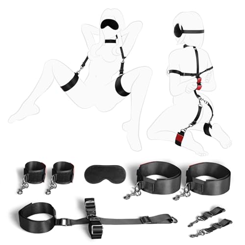 Sex Bondage Restraints Set, 8 Pcs Versatile BDSM Kit Couples Sex Toys with Adjustable Sex Straps Handcuffs Thigh/Ankle Cuffs & Blindfold, Bondage Gear & Accessories Adult Toys Sex Toy for Bed SM