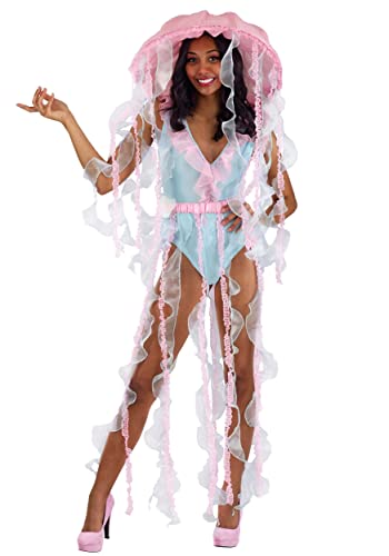 Majestic Jellyfish Costume for Women with Bodysuit, Tentacles Hat & Belt - Sea Creature Ocean Animal Halloween Outfit Large