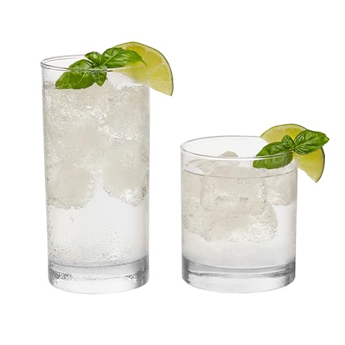 Libbey Province Tumbler and Rocks Glass Set, Elegant Drinkware Glasses Set, Tall Drinking Glasses with Modern Lines, Drinking Glasses Set of 16