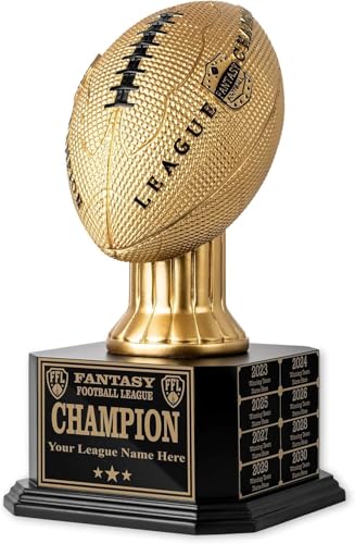 TrophySmack Fantasy Football Trophy - 16-Year Perpetual – 15” Customizable Championship Award with Free Engravings (Gold Football)