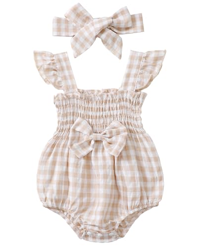 Renotemy Infant Baby Girl Summer Outfits Cute Baby Rompers Girl Gifts Halter Short Sleeve Summer Baby Girl Clothes Baby Girls Rompers 3-6 Months Bowknot