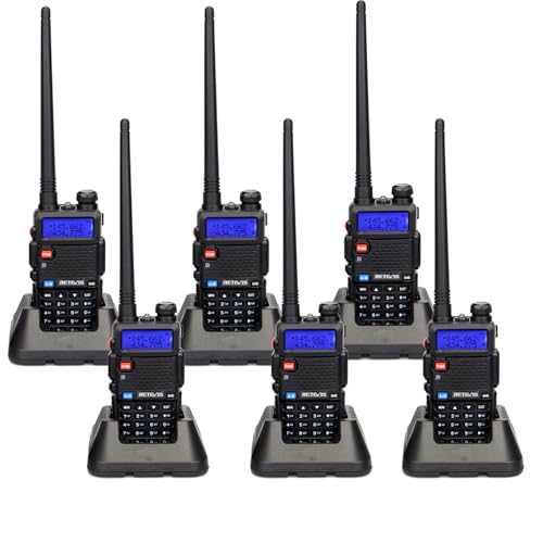 Retevis RT-5R Dual Band Two Way Radio, Walkie Talkie with Earpieces, High Power, Charging Base, 1400mAh Battery, VOX, 2 Way Radio Long Range for Aldults School Church Farm Warehouse (6 Pack)