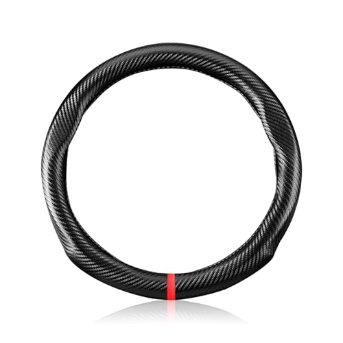 Ergocar Carbon Fiber Material Steering Wheel Cover Anti-Slip Breathable Sweat Absorbent Fashionable Sport Steering Wheel Sleeve for The Round Shape with Diameter of 15"（37.5-38cm）-Black Stripe