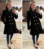 GRACE KARIN Women's Black Double Breasted Overcoat Pleated A-Line Blends Trench Coat M