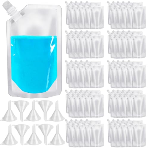 100 Pcs Plastic Flasks,8 Oz Drink Pouches Bulk,Reusable Drink Pouches,Leak-Proof Food Grade Plastic Flasks for Travel