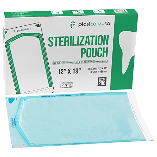 200 12 Inch x 19 Inch Sterilization Pouches, Sterilizer Autoclave Bags for Sterilizing Dental Medical Instruments and Cleaning Tools