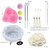 3PCS Rose Peony Flower Silicone Candle Molds 3D Rose Fondant Mold with Large-Eye Wicking Needle,Candlewick Soap Molds Epoxy Resin Casting Candle Molds Chocolate Cake Dessert Decor Art Crafts