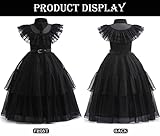 EOILFM Halloween Wednesday Addams Family Dress Costume Cosplay Girls Black Gothic Dress Up Outfit with Belt Party Show for Kids, Girls-L(7-8 Years) (XQS-YDS-03)