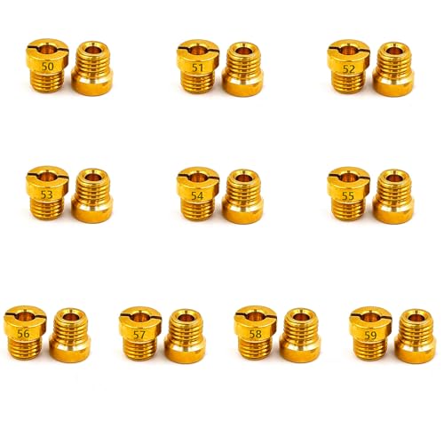 Holley Carb Carburetor 1/4-32 Main Jets set The aperture size is:50 51 52 53 54 55 56 57 58 59,10 sets in total, 2 pcs per size,Thread size: 1/4"-32 Fits Holley 2010,2300,4010,4011,4150,4160,4500