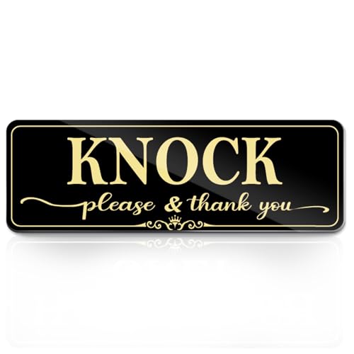 9x3 Inch Please Knock Sign Acrylic Self-stick Door Wall Signage for Business Office Home House (Royal Black)