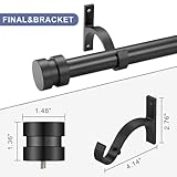 2 Pack Single Curtain Rods, 1Inch Diameter Telescoping Drapery Window Curtain Rod 16-28Inch(1.3-2.3ft) Rod Length, Matte Black