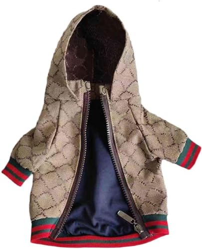 HQREA Dog Hoodie Luxury Winter Small Dog Jacket Clothes Classic Designer French Bulldog Teddy Pug Puppy Clothes(XXL)