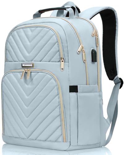 Kuosdaz Backpack for Women, School Backpacks for Teen Girls, Stylish Cute Laptop Backpack, Teacher Student College Bookbags with USB Charging Port, Light Blue