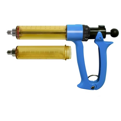Livestock Syringe Gun 50ML 5 Gears Adjustable Continuous Repeating Luer Lock Syringe Pump-Adjustable 1ml to 5ml Range with Two Tubes for Farm Cattle Cow Horse Goat Hog (50 ML)