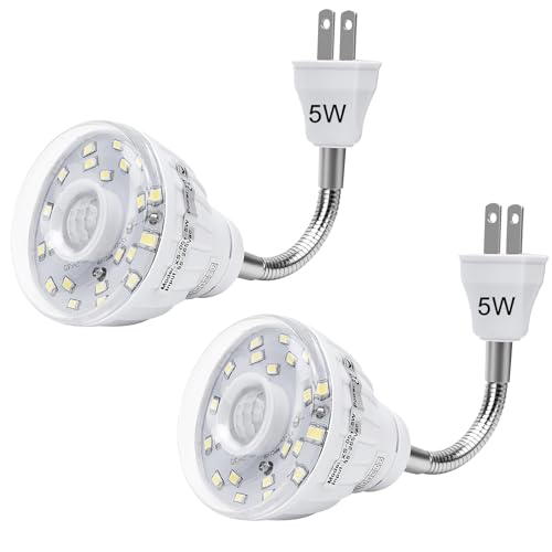 2PCS Plug in Motion Sensor Night Light Indoor, PIR Infrared Motion-Activated LED Night Light for AC Outlet,Dusk to Dawn Sensor Smartlight,360° Directional Rotating for Garage Stairway, 5W White