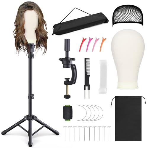 Relx Reinforced Wig Stand with Mannequin Head - Adjustable Wig Head Stand with Head for Wigs - Manikin Head Set for Cosmetology, black